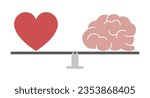 Balance of life and love. Heart and mind weight. Mental health and emotional well-being symbol. Heart and brain icons.  Psychological wellness, Mind-Heart balance graphic