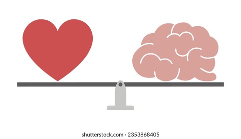 Equilibrio de vida y amor. Corazón y peso mental. Símbolo de salud mental y bienestar emocional. Iconos del corazón y el cerebro.  Bienestar psicológico, gráfico de balance mental-corazón