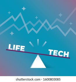 Balance of life and technology. Concept: danger of modern technologies and innovations stealing real relationships and wasting life time, social networking addiction etc.