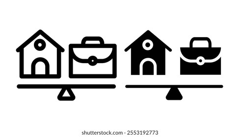 Equilibrar la vida y el trabajo Conjunto de iconos en negro y línea llena.