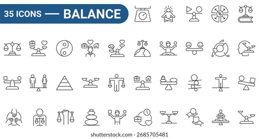 Conjunto de iconos editables de línea de balance. Trazo editable. Ilustración vectorial