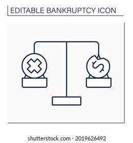 Balance line icon. Bankruptcy versus insolvency. Inability to pay debts. Bankrupt is insolvent.Bankruptcy concept. Isolated vector illustration. Editable stroke