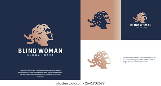 balance logo, honesty law, with blind goddess concept, silhouette style, vector graphic design.