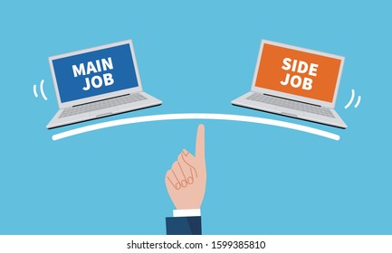 balance of main job and side job image, vector illustration, blue background