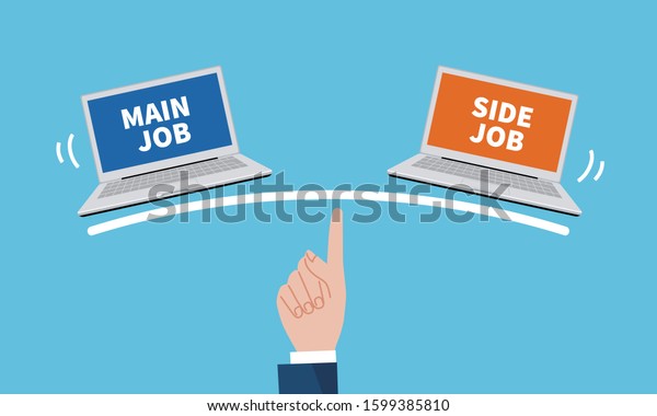 balance of main job and side job image, vector
illustration, blue
background