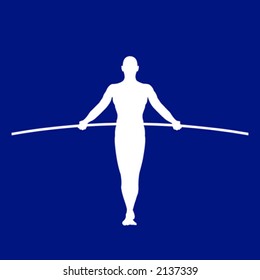 Balance - man walking a tightrope. Part of a series of 3.