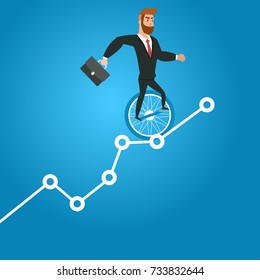 Balance. Manager balancing on unicycle trying to drive through business chart. Business Illustration Concept Vector Template