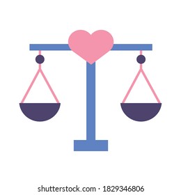 balance measure with heart love symbol flat style icon vector illustration design