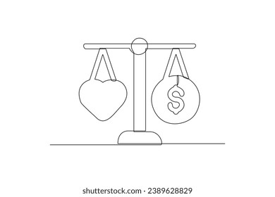 Balance money and heart. Variation of icon work activity. Work life balance minimalist concept. Simple line.