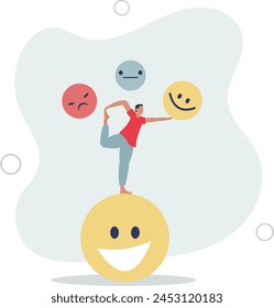 balance on smiling face juggling expression emotional faces.flat vector illustration.