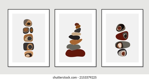 Balance pebble stone harmony vector Illustration. Simplicity calm and zen of cairn rock shape. Modern abstract wall decor, poster set, wellness background. Spa balance harmony therapy zen wallpaper