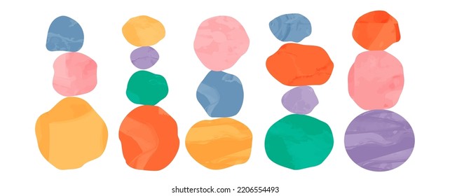 Equilibrar la armonía de piedras de guijarros vector Ilustración. Sencillez calma y zen de forma de cairn rock. Decoración moderna y abstracta en las paredes, cartel y fondo de bienestar. Balanza de balanza de balanza terapia de fondo zen fondo