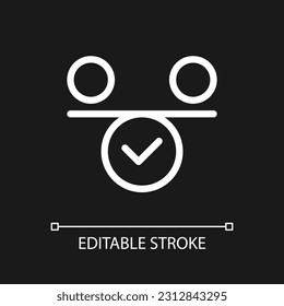 Balance pixel perfect white linear ui icon for dark theme. Inner harmony. Work life balance. Vector line pictogram. Isolated user interface symbol for night mode. Editable stroke. Arial font used