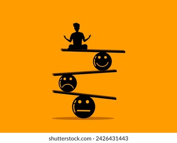 Balance positive and negative thoughts. man balances a smile and a sad face 