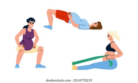 equilíbrio exercícios de aptidão grávida vetor. relaxamento flexibilidade, estabilidade de resistência, postura núcleo equilíbrio exercícios de aptidão grávida personagem. pessoas desenho animado plano ilustração