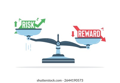 Balance of risk and reward on the scales. Balance on the scales. Business concept. Vector stock illustration