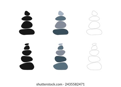 Balance rock icon vector illustration. Zen stones design elements. Harmony symbol. Meditation sign. Simple pebble isolated silhouettes for spa, wellness, beauty cards, Buddhism concept