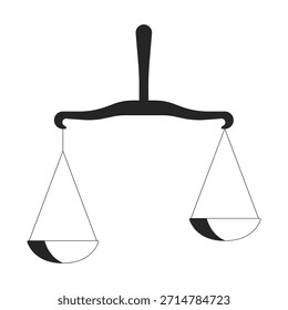 Objeto de línea 2D de escala de equilibrio. Justicia e igualdad de leyes. Decisión justa. Símbolo legal. Metáfora del equilibrio. Juicio imparcial aislado Clipart Vector tinta elemento de esquema. Ilustración de punto monocromo