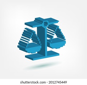 balance scale 3d vector pixel logo