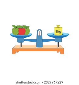 balance Scale Apple 1kg. scales in balance, an imbalance of scales. vector illustration. on white background. scale clipart