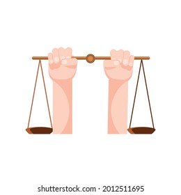 balance scale in arms isolated
