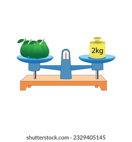 balance Scale. avocado and 2kg. scales in balance, an imbalance of scales. vector illustration. on white background. scale clipart