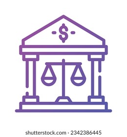 Balance scale with bank building showing banking law concept icon