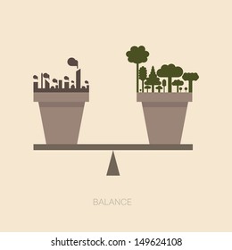 Balance scale between Nature and human construction