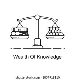 
Escala de balance con libros y dinero mostrando la riqueza del conocimiento icono
