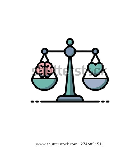 Balance scale with brain and heart, mind and feelings, logic and love