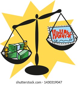 Balance scale with cash money. high risk concept.vector illustration eps 10