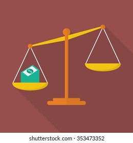 Balance Scale With Cash Money. Justice Concept