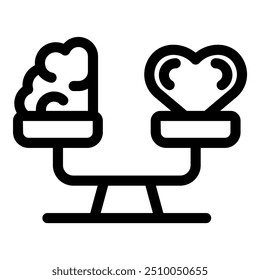 Balance scale comparing the human heart with the brain, symbolizing the contrast between logic and feelings