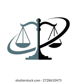 Balancear la escala con líneas curvas que simbolizan la justicia y el icono del concepto de igualdad