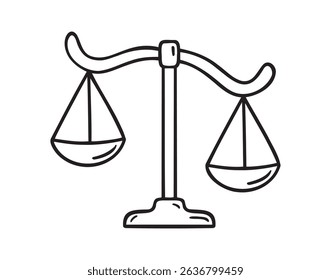 balance scale doodle hand drawn icon. Outline drawing unbalanced scales line clipart symbol. Vector illustration