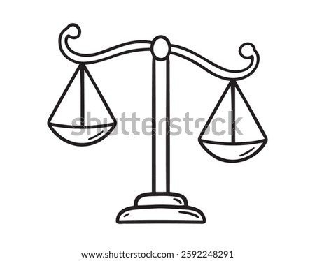 balance scale doodle hand drawn icon. Outline drawing unbalanced scales line clipart symbol. Vector illustration