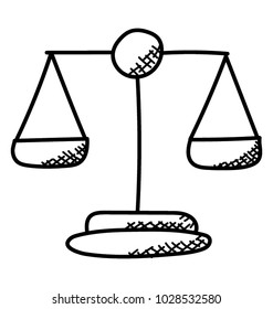 Balance scale doodle icon, justice concept