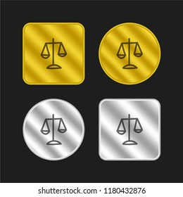 Balance scale hand drawn symbol gold and silver metallic coin logo icon design