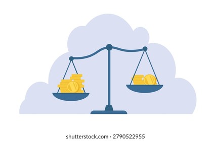 Balance scale holds stacks of coins