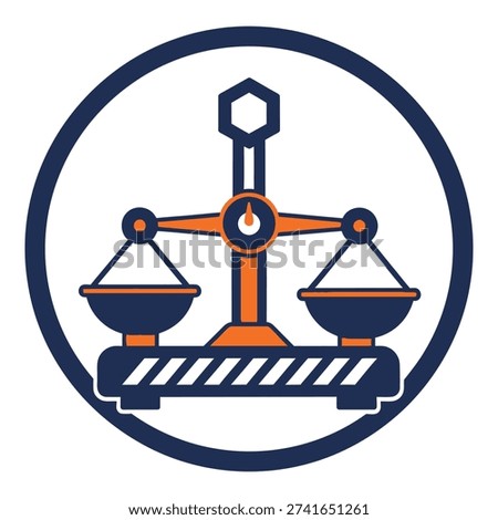 Balance scale icon with orange and blue colors in circle equilibrium symbol icon