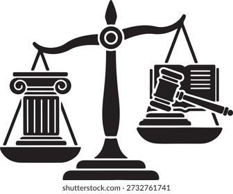 Icono de escala de equilibrio que representa el derecho, la justicia, la igualdad y los conceptos del sistema legal.