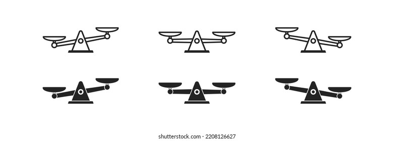 Juego de iconos de escala de balance. Concepto de equilibrio. Mida los signos. Ilustración vectorial. 