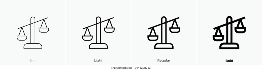 balance scale icon. Thin, Light Regular And Bold style design isolated on white background