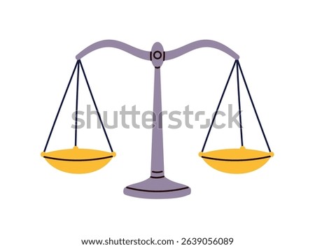 Balance scale icon, traditional weighing tool with empty pans, measurement equipment for weight comparison, decision making and justice concept classic equilibrium device flat vector illustration.