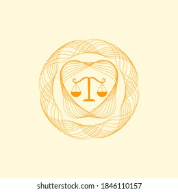 balance scale icon in yellow rosette. vector illustration