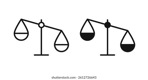 Balance scale icons in black fill and line style
