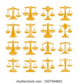 balance scale icons, justice scale set