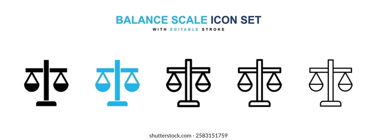 Balance scale icons vector collection in black and blue colors on white background