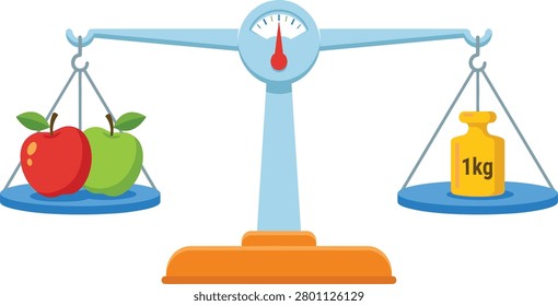 Balance Scale Illustration Comparing Apples Weight with One Kilogram Mass Educational Measurement and Weighing Concept