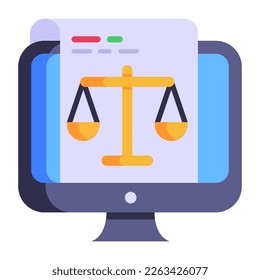 Balance scale inside system, flat icon of online law 